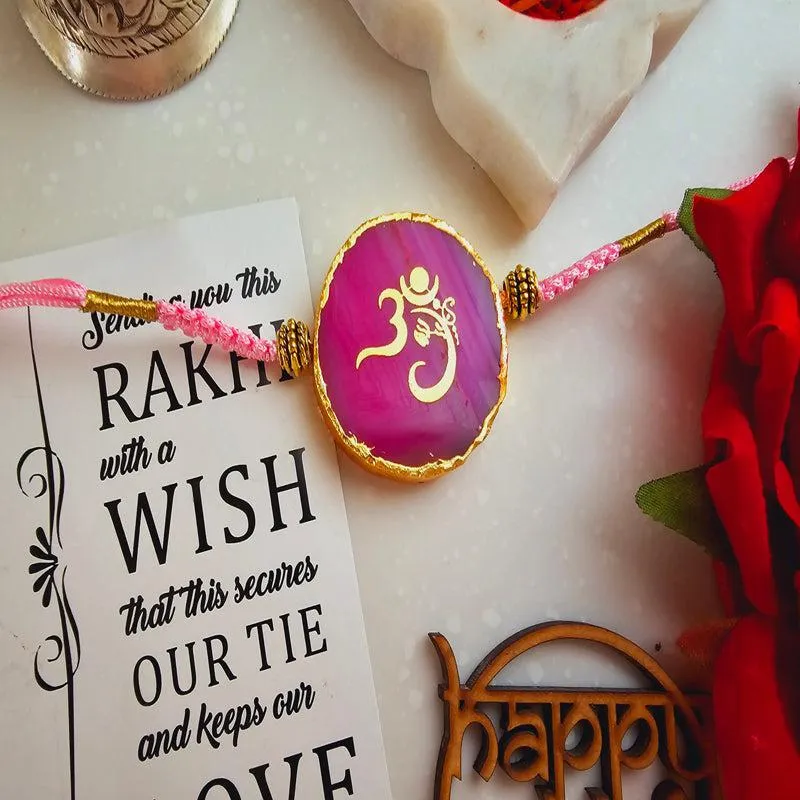 Om Ganesha Pink Agate Rakhi Gift Set media 3