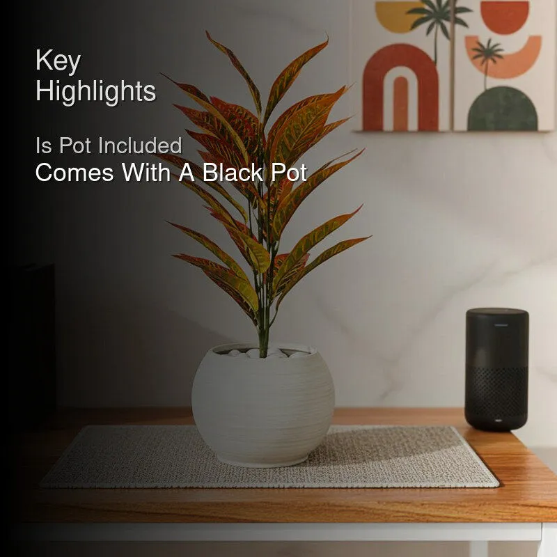 Faux Orange Artificial Croton Plant With Black Plastic Pot - 71 cm (2.3 ft) media 2