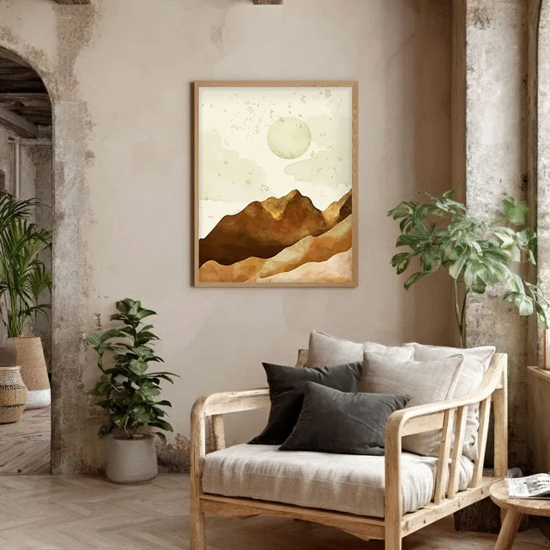 Moonlit Desert Peaks Archival Paper Wall Art - Natural Brown Frame media 3