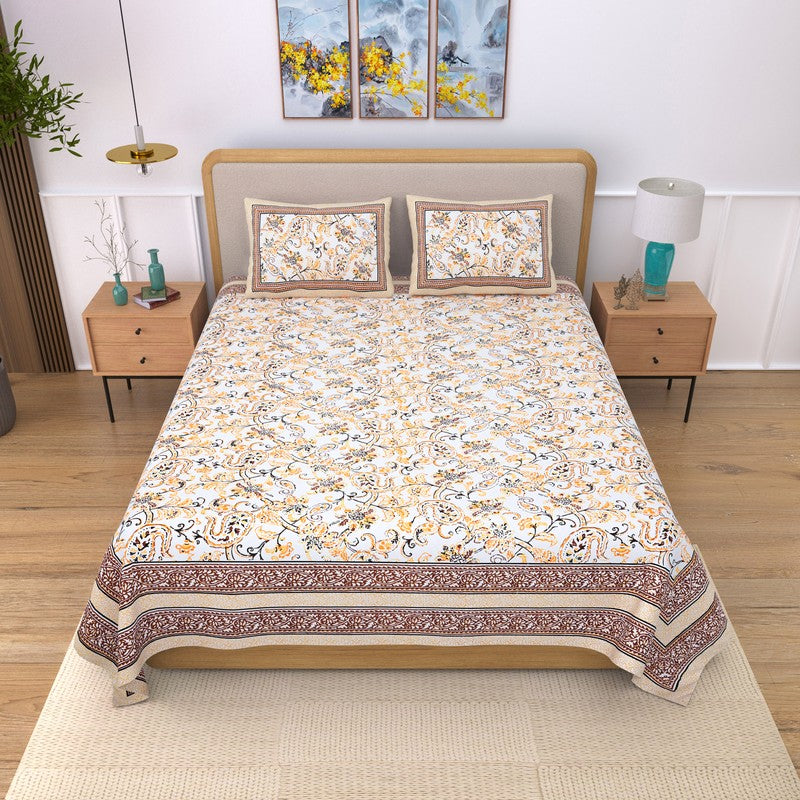 Sheetora Floral Cotton Bedsheet (Brown) - 240 TC