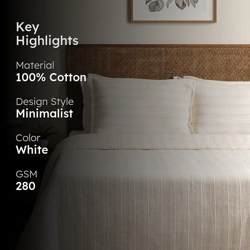 Stripe Grace Cotton Bedcover (Beige) (280 Gsm) - Three Piece Set media 2