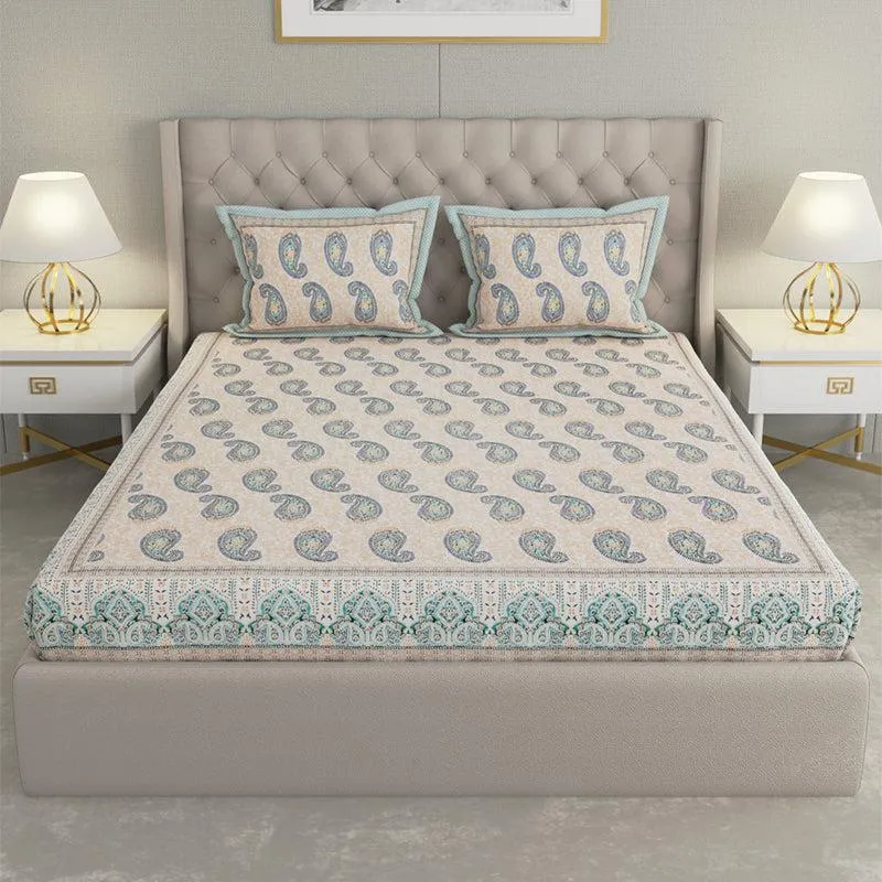 Suyash Printed Cotton Bedsheet (Cream) - 240 TC media 4