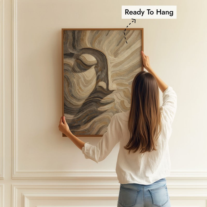 Flowing Buddha Tranquility Wall Painting With Brown Frame media 5