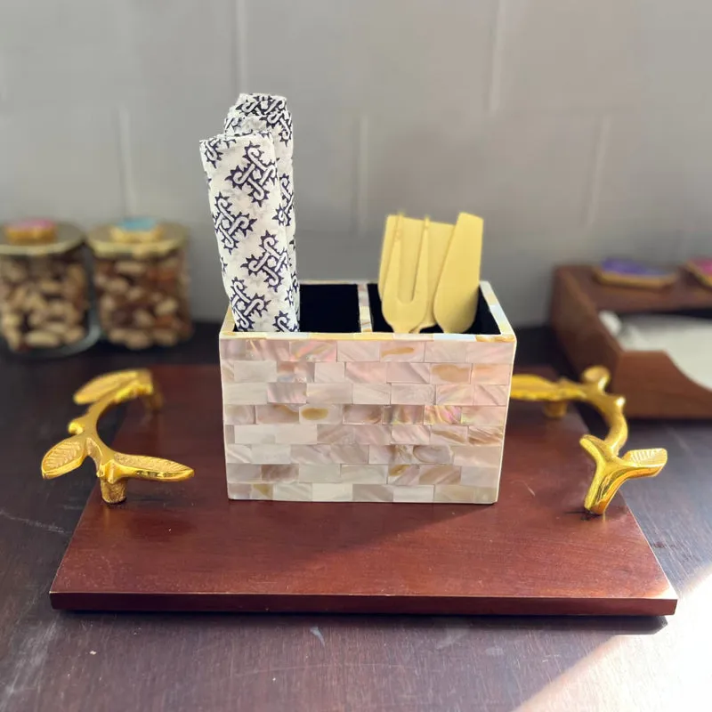 Suzzaine Handcrafted Mother Of Pearl Cutlery Holder media 5