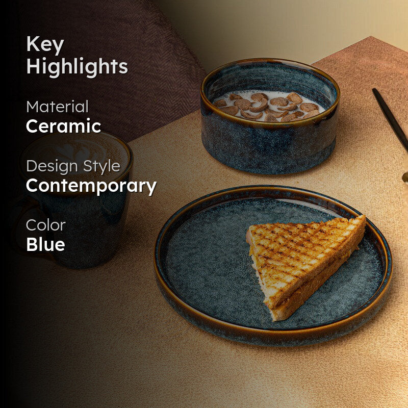 Whimsi Ceramic Breakfast Set (Blue) - Three Piece Set media 2
