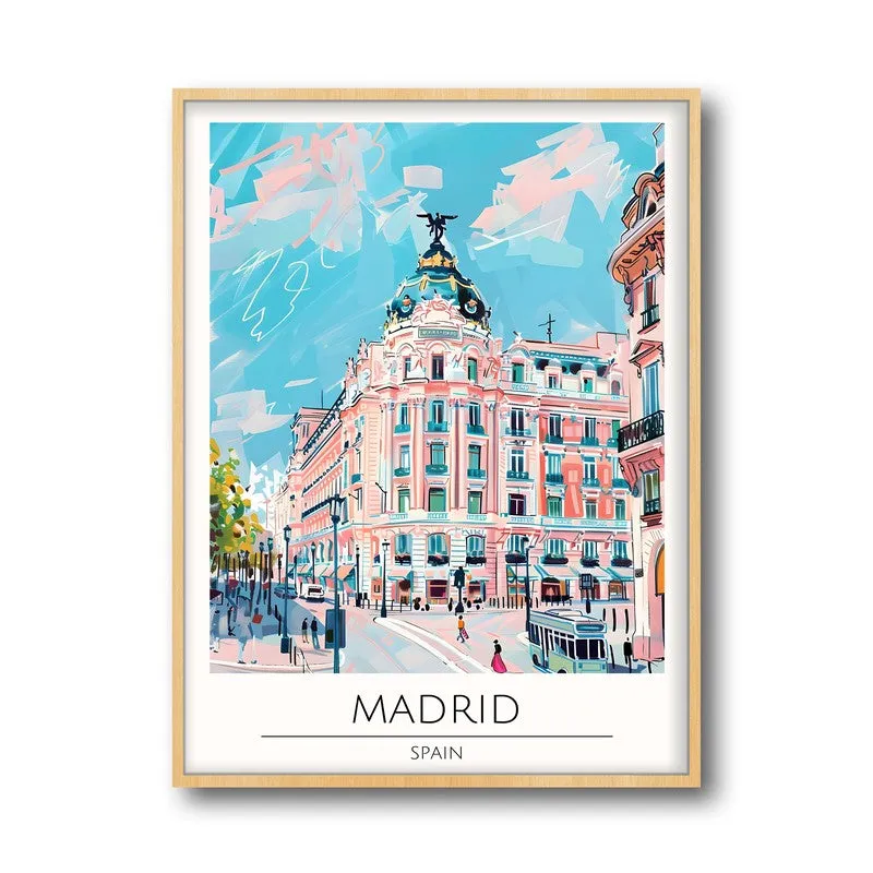 Vintage Madrid Framed Canvas Archival Canvas Wall Painting - Natural Brown Frame media 5