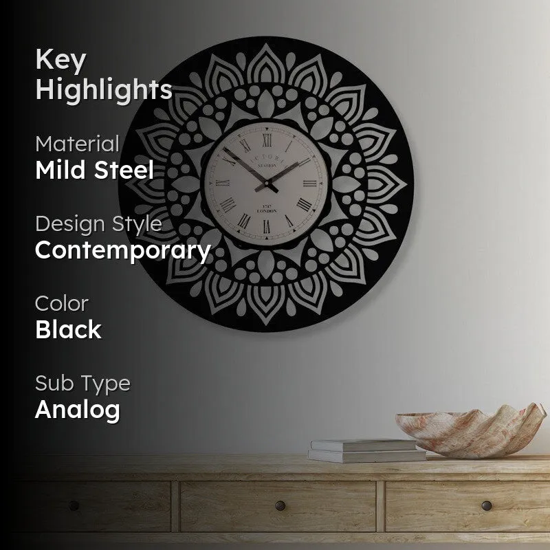 Mandelyn Steel Analog Wall Clock - Black media 2