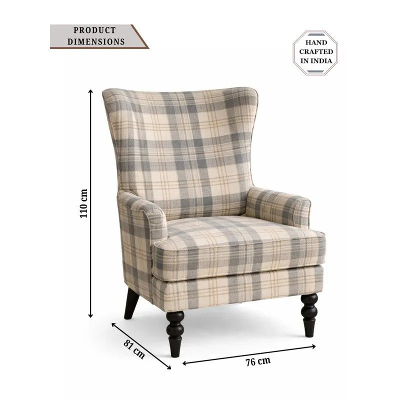 Heritage Check Teak Wood & Velvet Upholstered Lounge Chair media 9