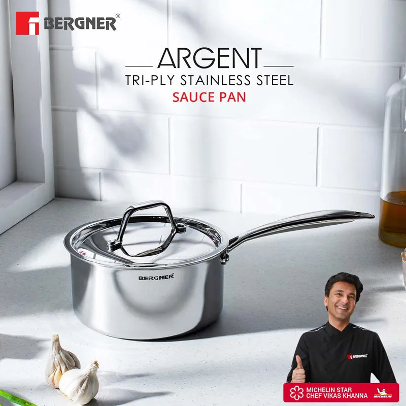 Bergner Argent Triply Saucepan With Lid - 2200 ML media 4