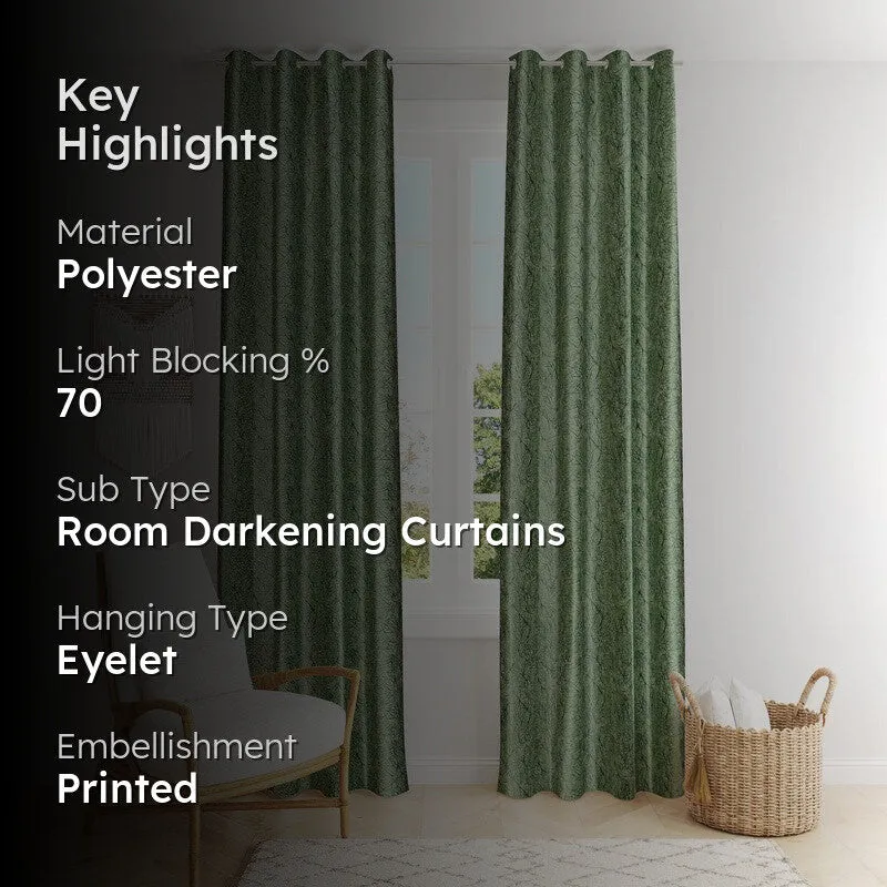SoftFall Printed Curtains (Green) - Set Of Two media 2