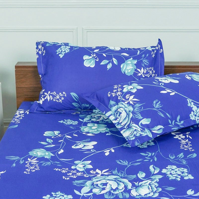 Layla Floral Neon Print Cotton Bedsheet (Blue) - 144 TC media 4