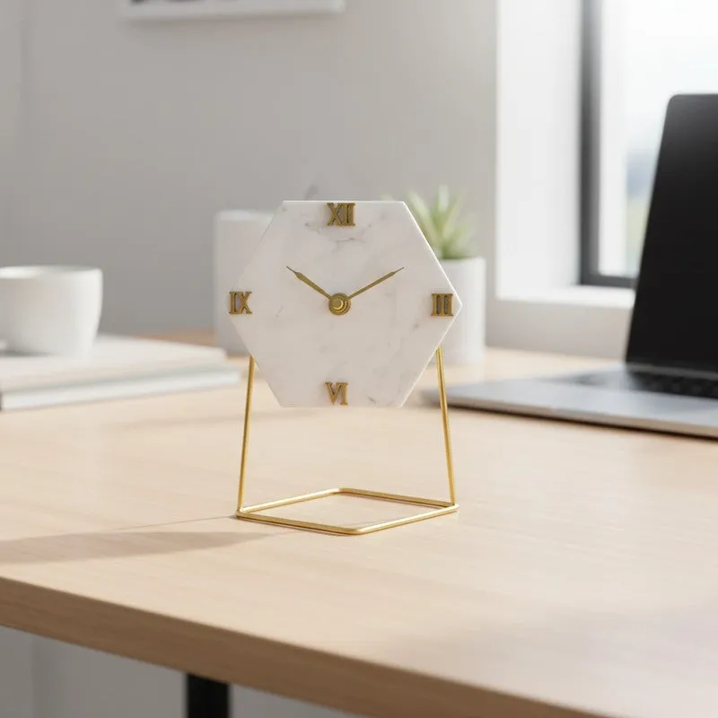 Carrara Chronos Marble Table Clock media 3