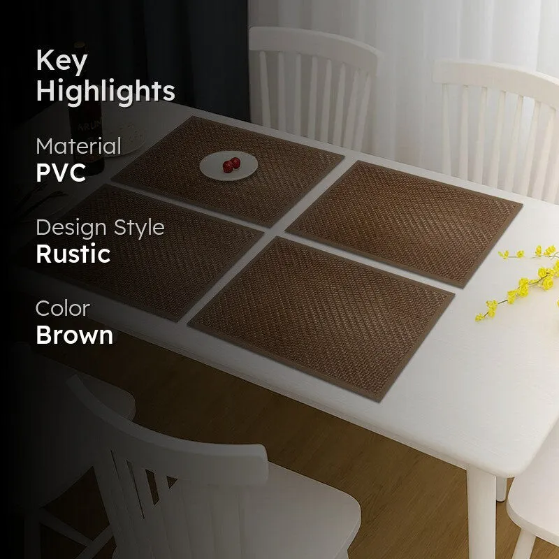 Rustayne Brown Rectangle PVC Table Mats - Set Of Four media 2