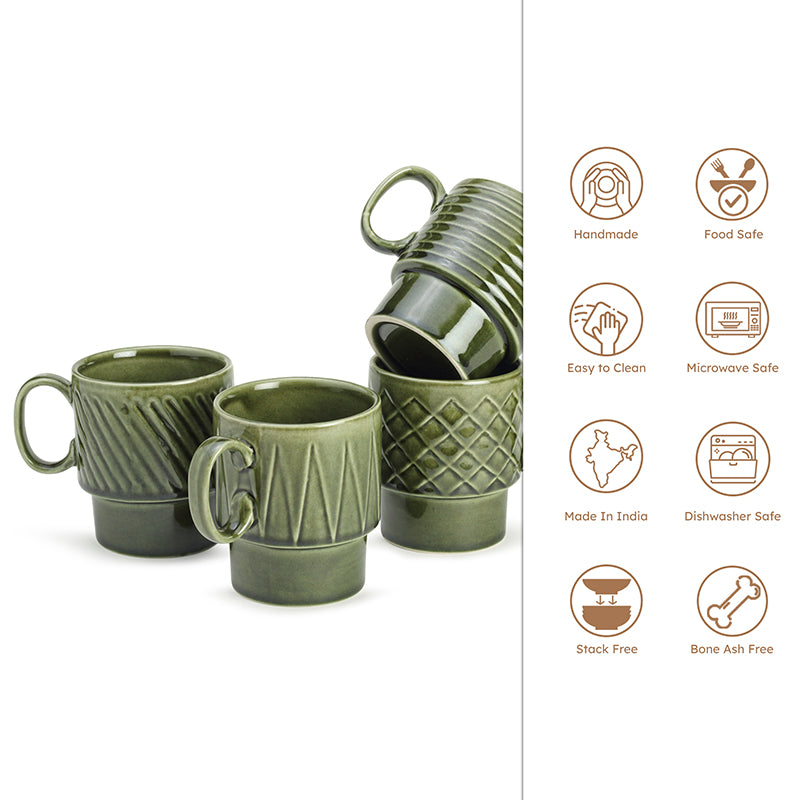 Monolith Moss Green Ceramic Mug (150 mL Each) - Set Of Four media 4