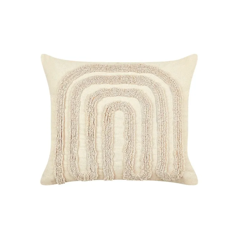 Single off-white square cushion cover with a raised geometric tufted design.