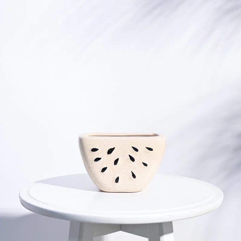 Ugaoo Watermelon Matte Finish Beige Ceramic Planter media 1