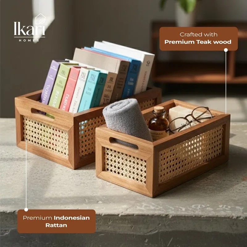 WoodCraft Teak Wood Storage Basket - Set of Two media 4