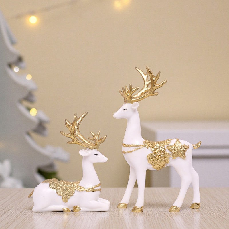 Opulent Deer Polyresin Showpiece (White) - Set Of Two