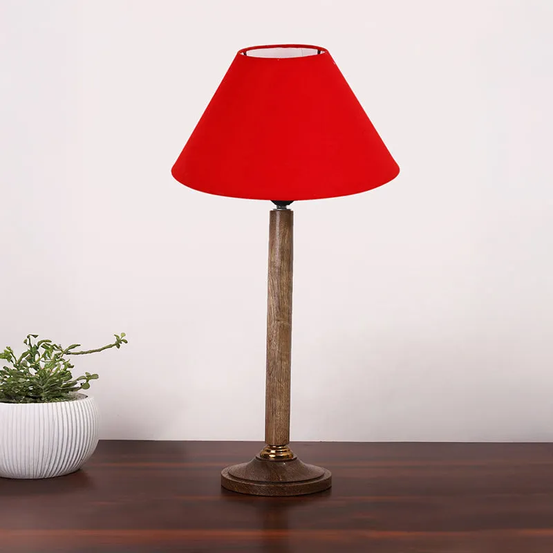 Glow Mesa Table Lamp With Wooden Base - Red,Brown media 3