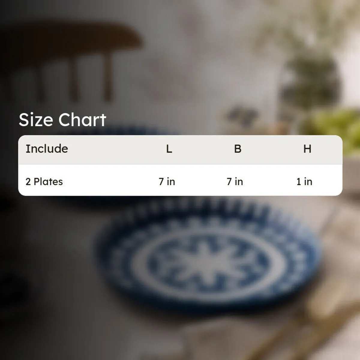 White plate showing approximate dimensions of 19 cm diameter and 3 cm height