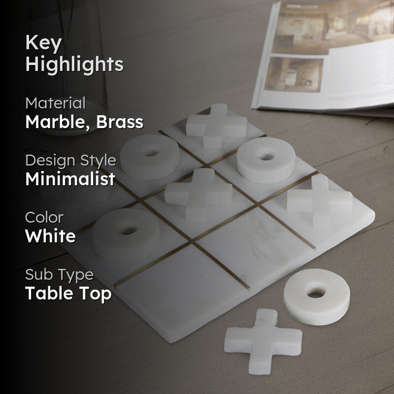 Equis Marble & Brass Tic Tac Toe Game - White media 2