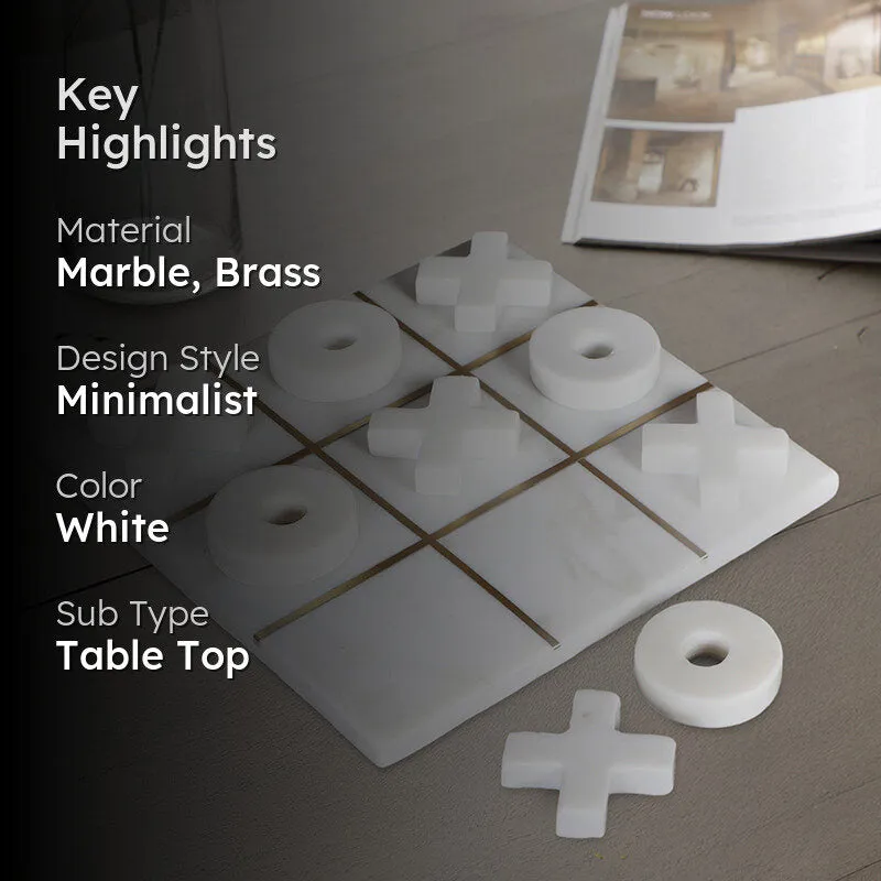 Equis Marble & Brass Tic Tac Toe Game - White media 2