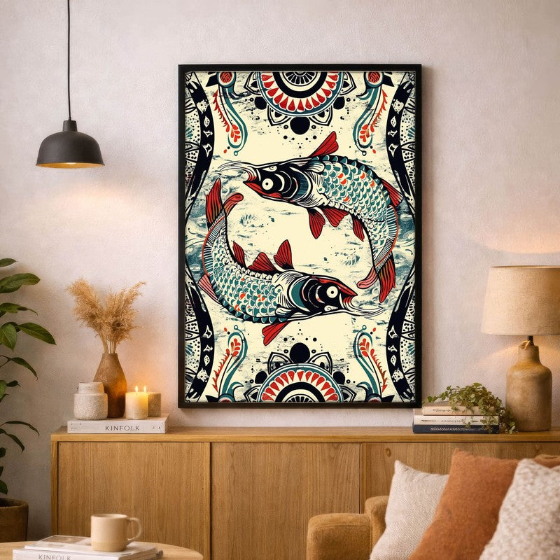 Fish Illustration Canvas Wall Painting With Black Frame media 10