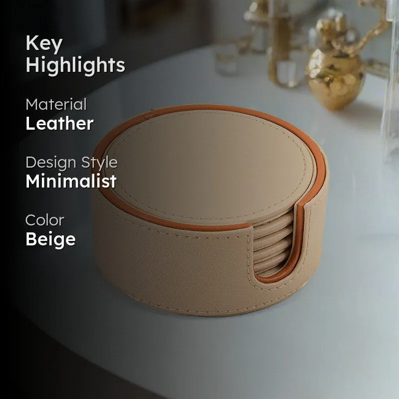 Tisca Faux Leather Coaster (Beige) - Seven Piece Set media 2