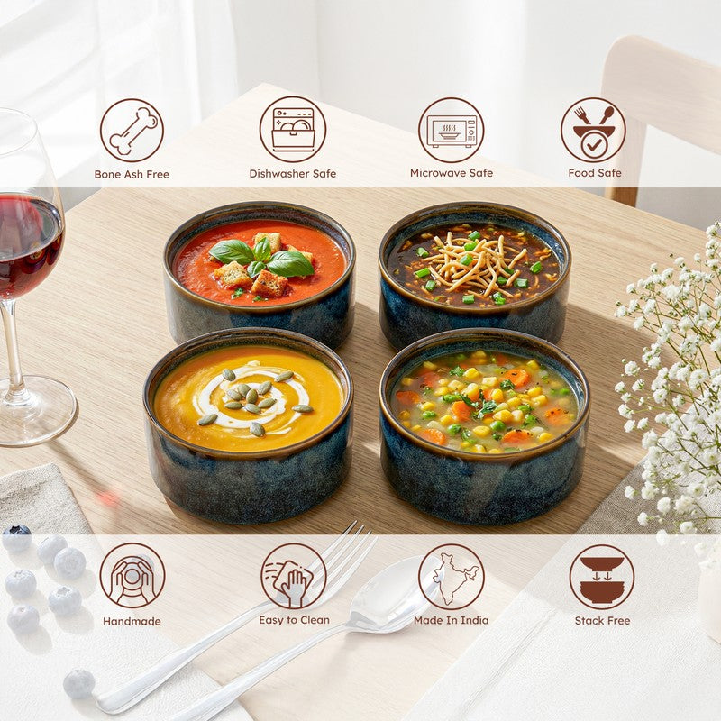 Whimsi Ceramic Soup Bowls (280 mL,Blue) - Set Of Four media 5