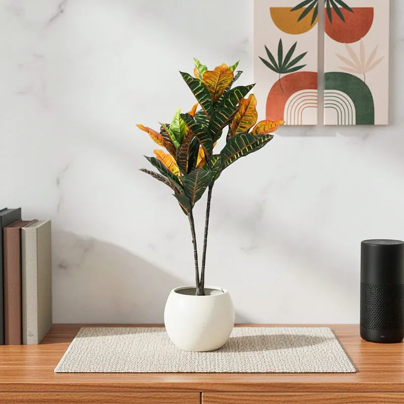 Faux Lush Croton Plant With Black Plastic Pot - 3.1 Feet media 1