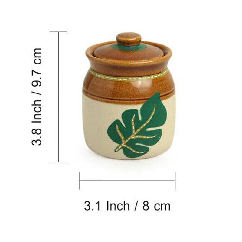Leafy Shade Handpainted Jar With Tray (220 ML) - Four Piece Set media 8
