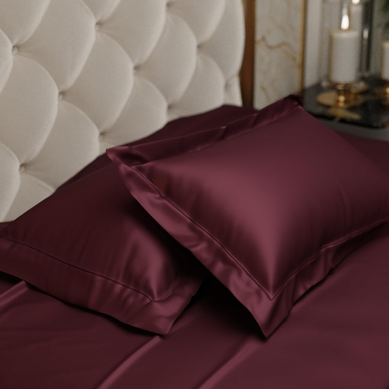 Silkara Satin Pillow Cover (Maroon) - Set of Two