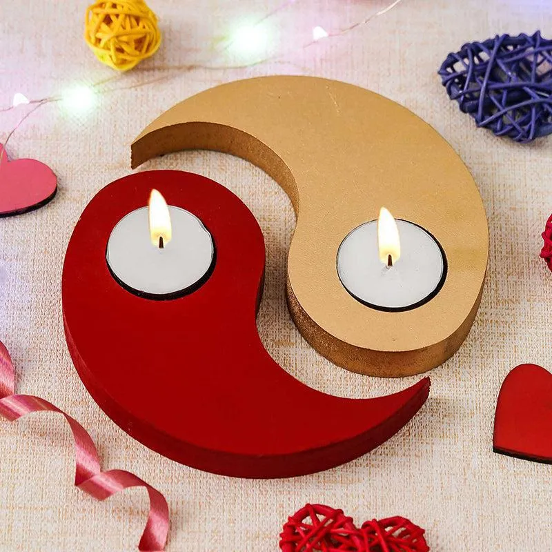 Red Yin Yang Wood Tea Light Holder - Set Of Eight media 3