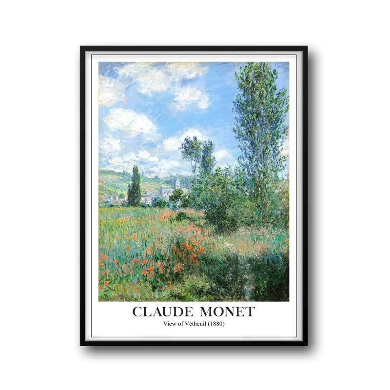 View of Vetheuil Archival Canvas Wall Painting - Black Frame media 5