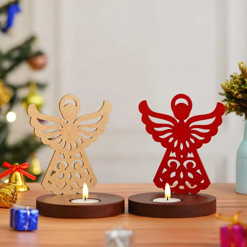 Seraphim Sisters Wood Christmas Tea Light Holder - Set Of Two media 4