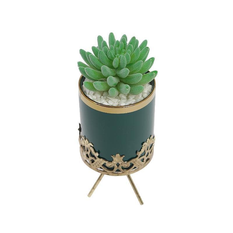 Faux Echeveria In Blue Ceramic Pot - 22.5 cms media 3