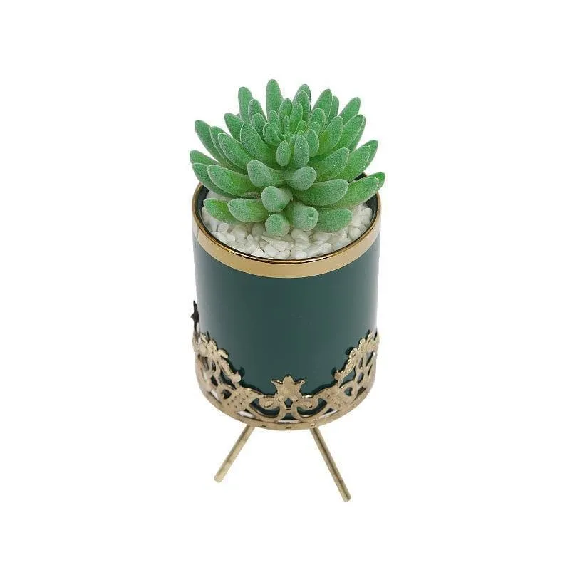Faux Echeveria In Blue Ceramic Pot - 22.5 cms media 3