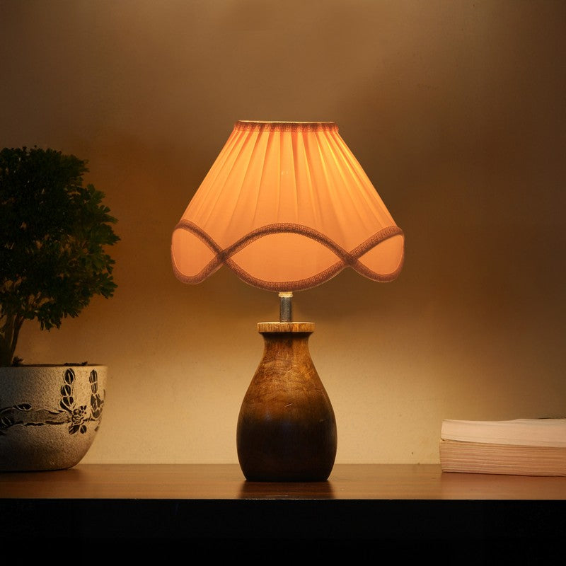 Glowflame Cotton Table Lamp With Wooden Base - White