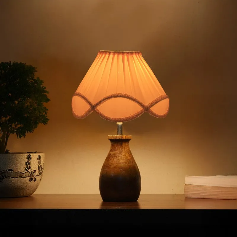 Glowflame Cotton Table Lamp With Wooden Base - White media 1