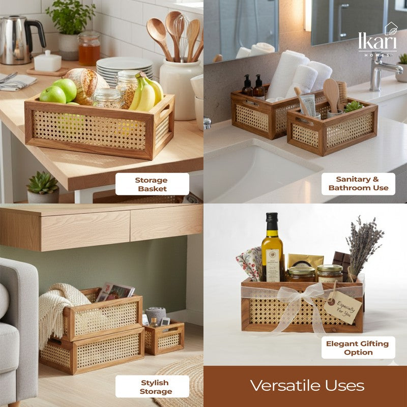 WoodCraft Teak Wood Storage Basket - Set of Two media 6