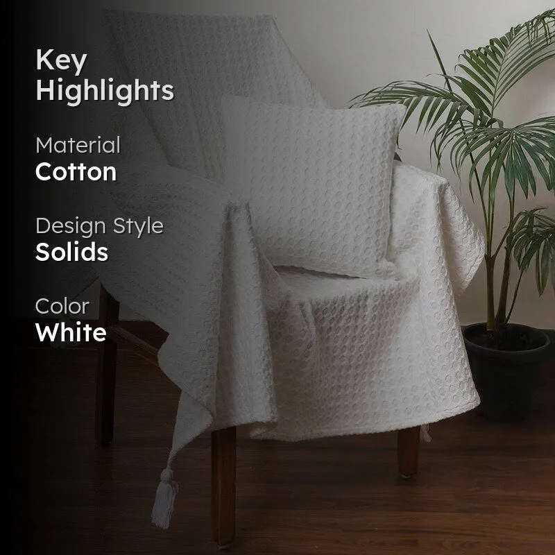 Tender Loom Knitted Cotton Throw (White) - Two Piece Set media 2