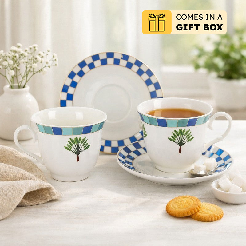 BlossomCharm 24k Gold Brushed Porcelain Tea Cup (300 mL Each) - Twelve Piece Set