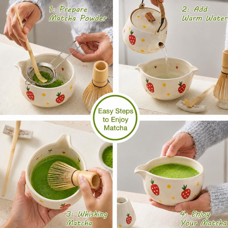 Sakura Ceramic Matcha Bowl & Whisk Holder Set (450 mL) - Two Piece Set media 3