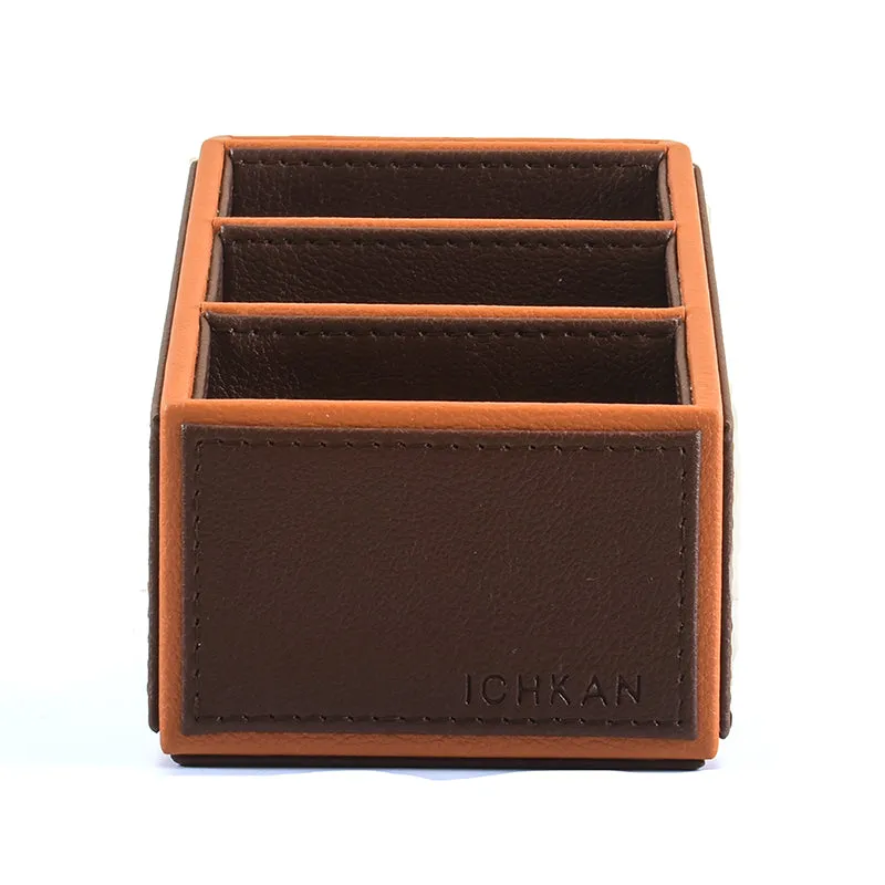 Tisca Slant Faux Leather Desk Organizer - Brown media 4