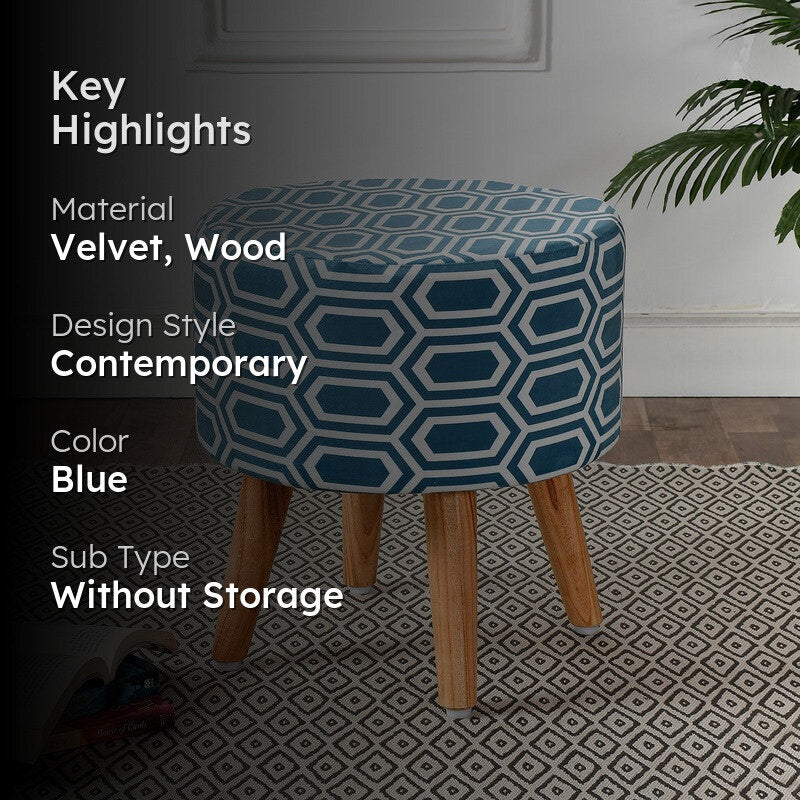 Hexora Geometric Velvet Ottoman - Blue media 2