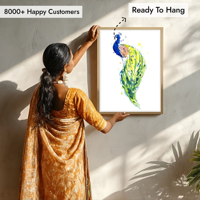 Feathery Peacock Archival Paper Wall Art  - Natural Brown Frame media 8