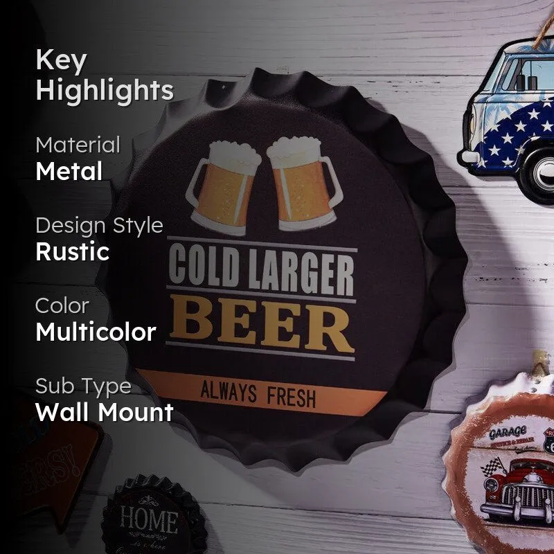 Cold Large Beer Bottle Cap Metal Wall Accent media 2