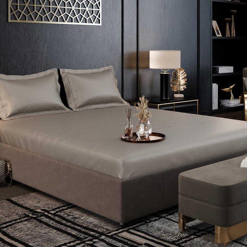 Panache Pure Cotton Fitted Bedsheets (Beige) - 350 TC