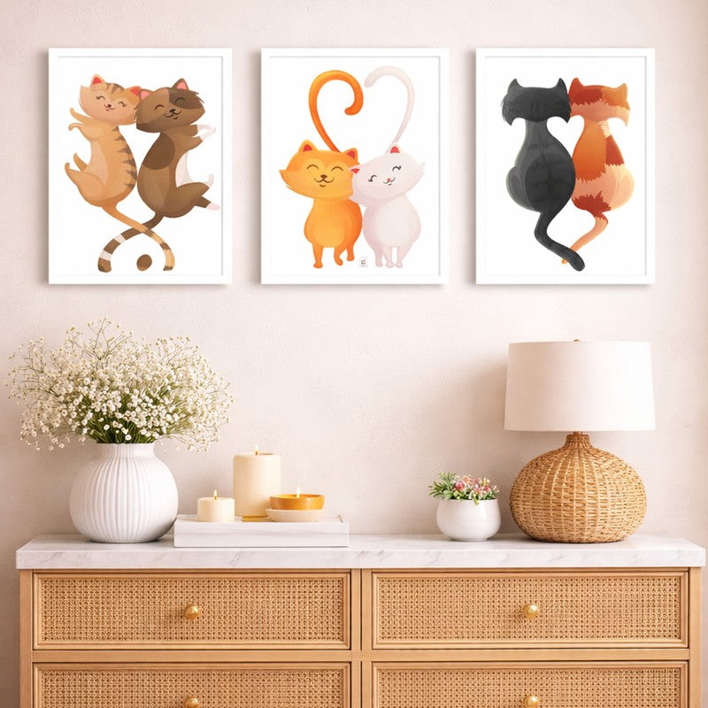 KittyLove Paper Wall Painting With MDF Frame - Set Of Three