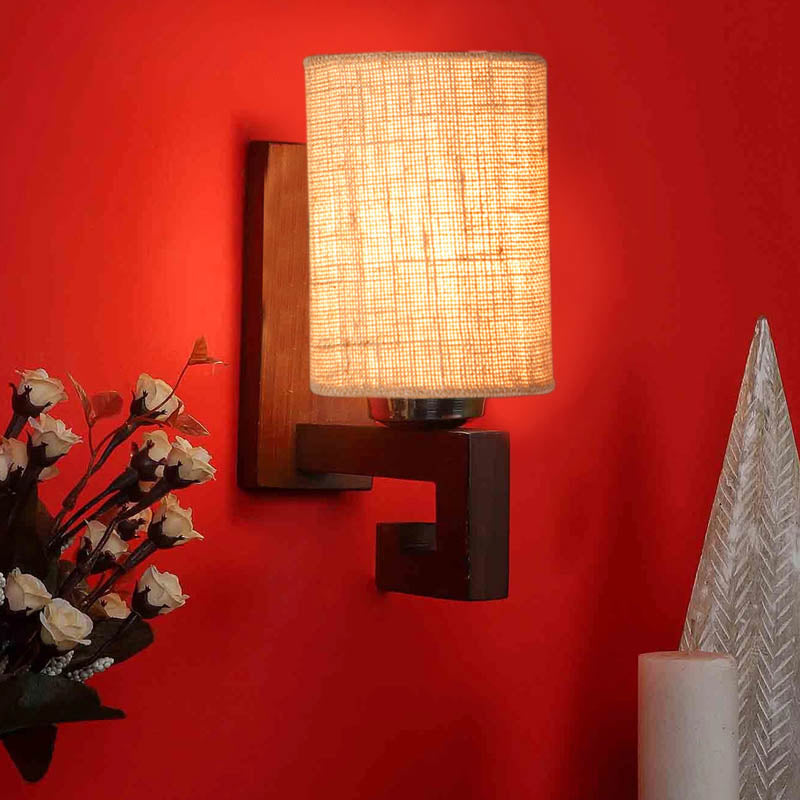 Pastel Cylindrical Wooden Wall Lamp